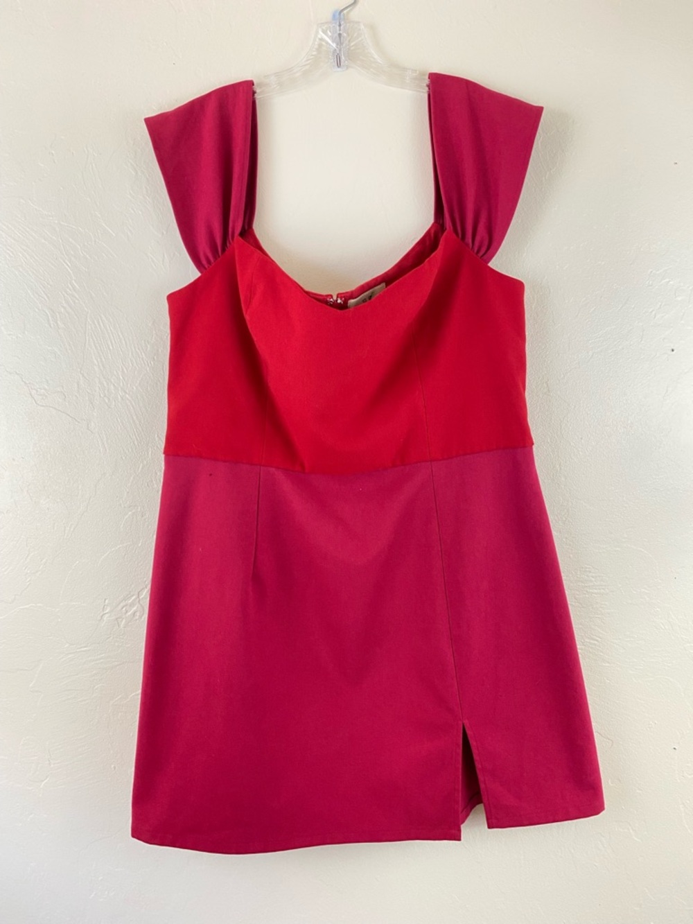 Fashion Brand Company 2X Red & Pink Faux Suede Color block Cap Sleeve Mini Dress